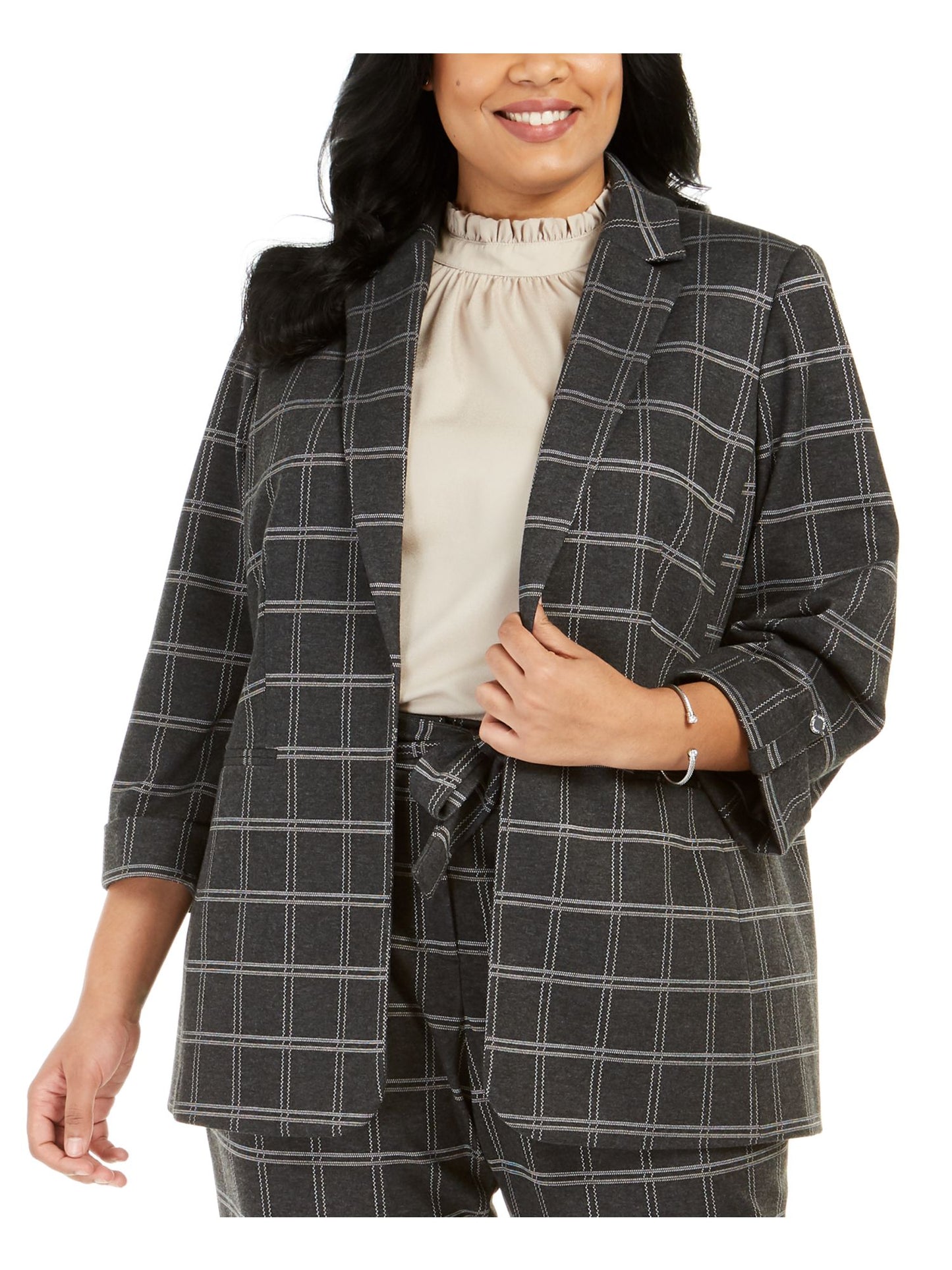 Calvin Klein Blazer Xadrez Feminino Cinza Tamanho 16W