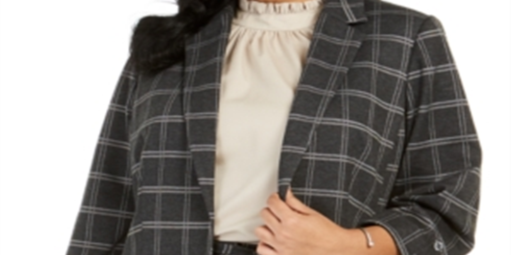 Calvin Klein Blazer Xadrez Feminino Cinza Tamanho 16W