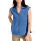 Blusa feminina Alfani com botões e gola alta, azul, tamanho XX-G