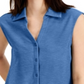 Blusa feminina Alfani com botões e gola alta, azul, tamanho XX-G