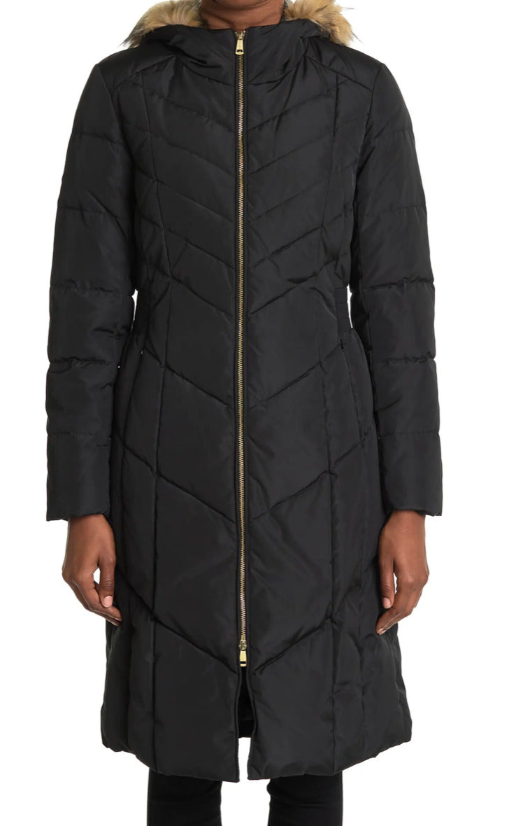 Cole Haan Anoraques e Parkas Femininos com Capuz e Plumas, Preto, Tamanho XL