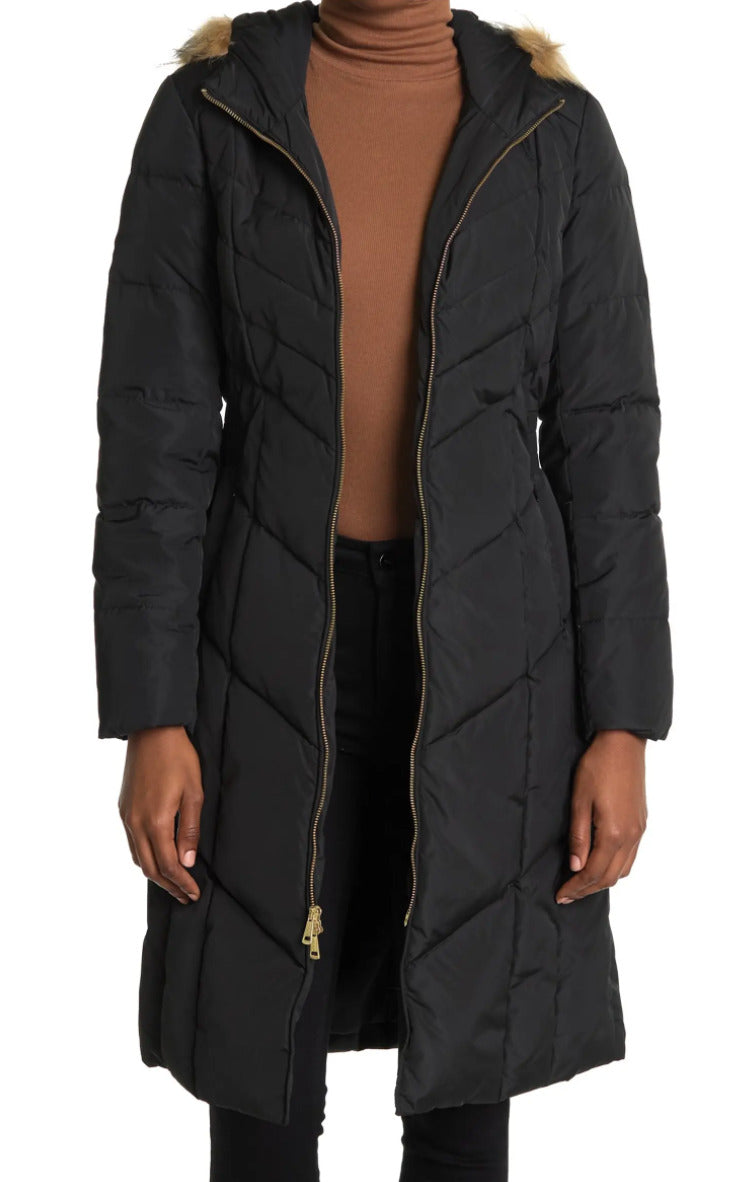 Cole Haan Anoraques e Parkas Femininos com Capuz e Plumas, Preto, Tamanho XL