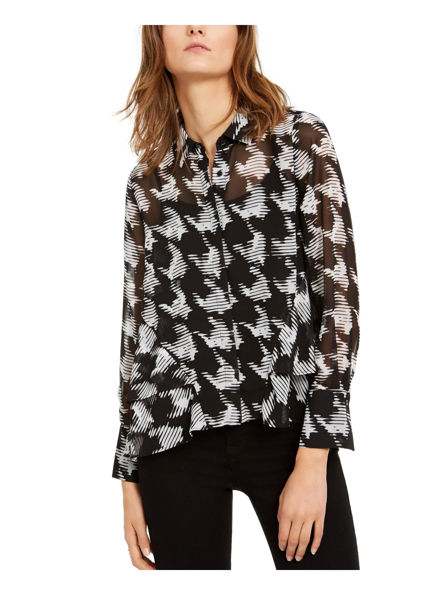 Camisa feminina pied-de-poule da INC International Concepts, preta, tamanho extragrande