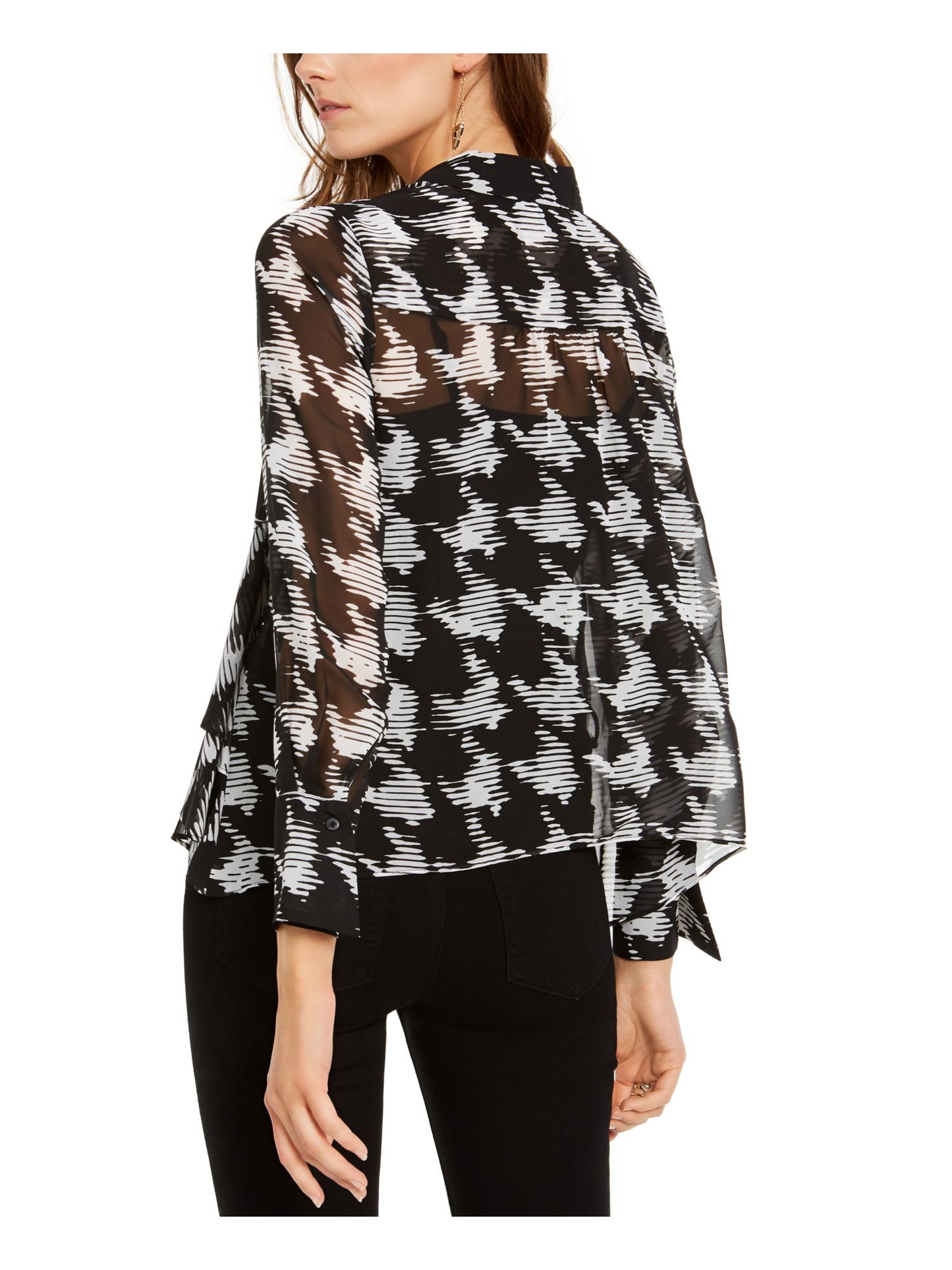 Camisa feminina pied-de-poule da INC International Concepts, preta, tamanho extragrande
