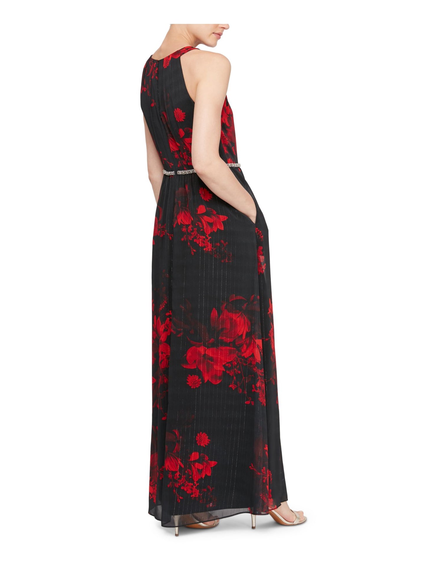 Vestido feminino com estampa floral e detalhes florais da SL Fashions, vermelho, tamanho 12