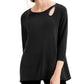 Blusa feminina Alfani com recorte em formato de buraco de fechadura e manga 3/4, preta, tamanho médio
