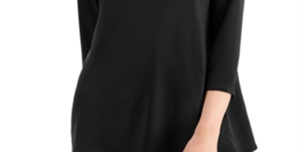 Blusa feminina Alfani com recorte em formato de buraco de fechadura e manga 3/4, preta, tamanho médio