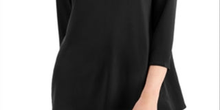 Blusa feminina Alfani com recorte em formato de buraco de fechadura e manga 3/4, preta, tamanho médio