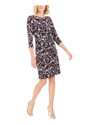Vestido de festa feminino Jessica Howard floral com manga 3/4, gola redonda e acima do joelho, roxo, tamanho 6, pequeno