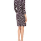 Vestido de festa feminino Jessica Howard floral com manga 3/4, gola redonda e acima do joelho, roxo, tamanho 6, pequeno