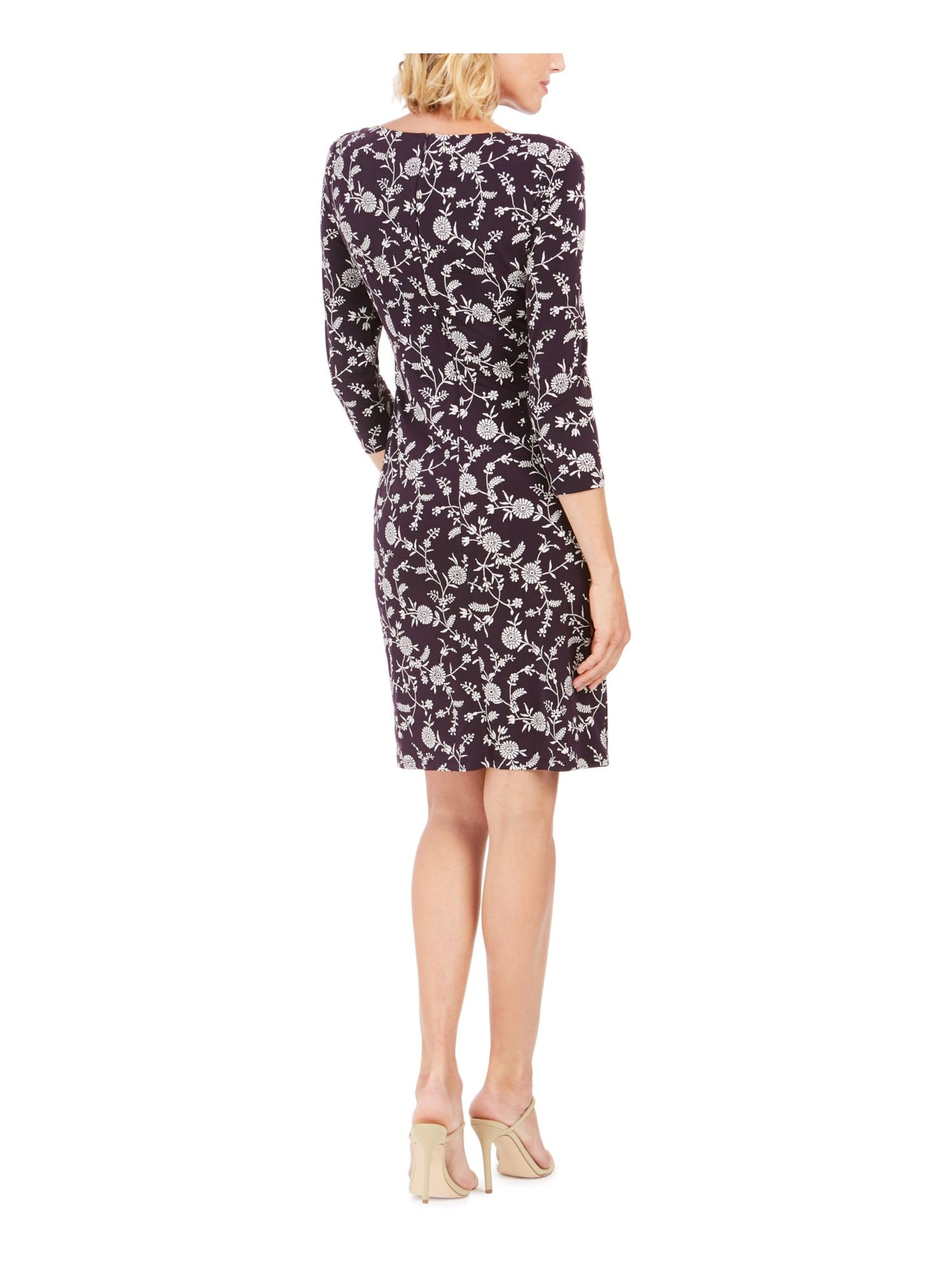 Vestido de festa feminino Jessica Howard floral com manga 3/4, gola redonda e acima do joelho, roxo, tamanho 6, pequeno