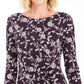 Vestido de festa feminino Jessica Howard floral com manga 3/4, gola redonda e acima do joelho, roxo, tamanho 6, pequeno