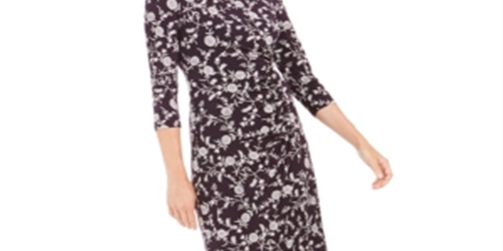 Vestido de festa feminino Jessica Howard floral com manga 3/4, gola redonda e acima do joelho, roxo, tamanho 6, pequeno