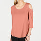 JM Collection Top Feminino com Ombros Descobertos, Manga 3/4, Gola Redonda, Rosa, Tamanho Pequeno Médio