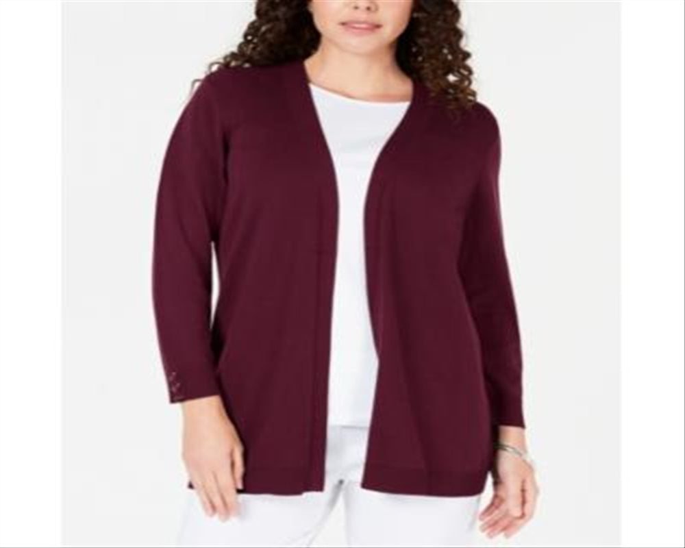 Karen Scott Cardigan Feminino Frente Aberta Vinho Tamanho Pequeno XL