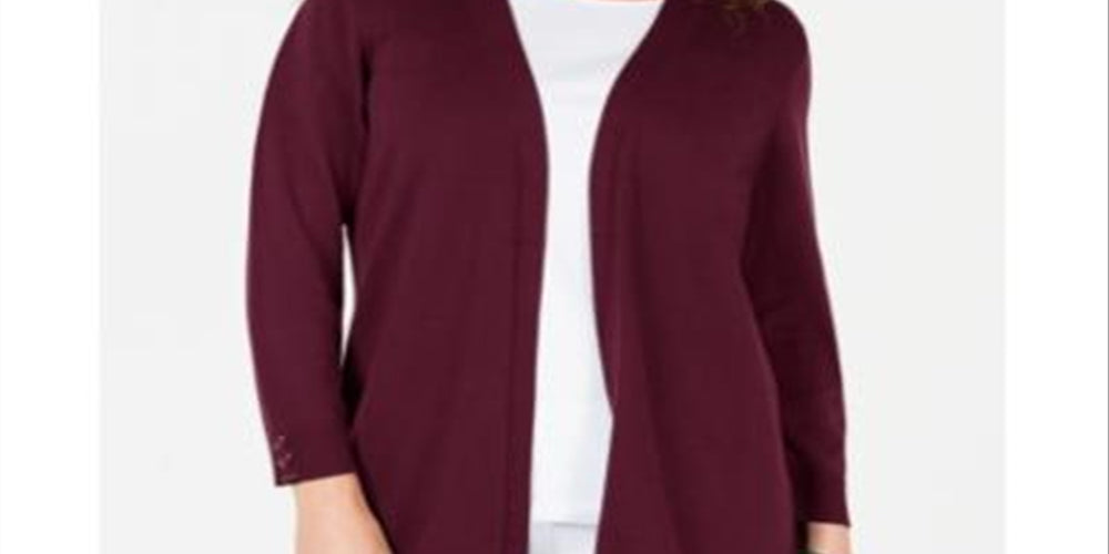 Karen Scott Cardigan Feminino Frente Aberta Vinho Tamanho Pequeno XL