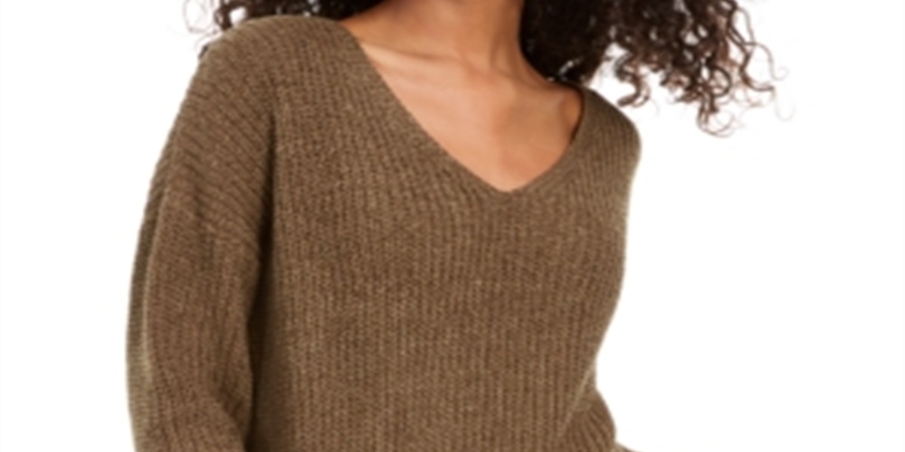 Suéter Hippie Rose Junior Chenille com decote em V, verde, tamanho médio