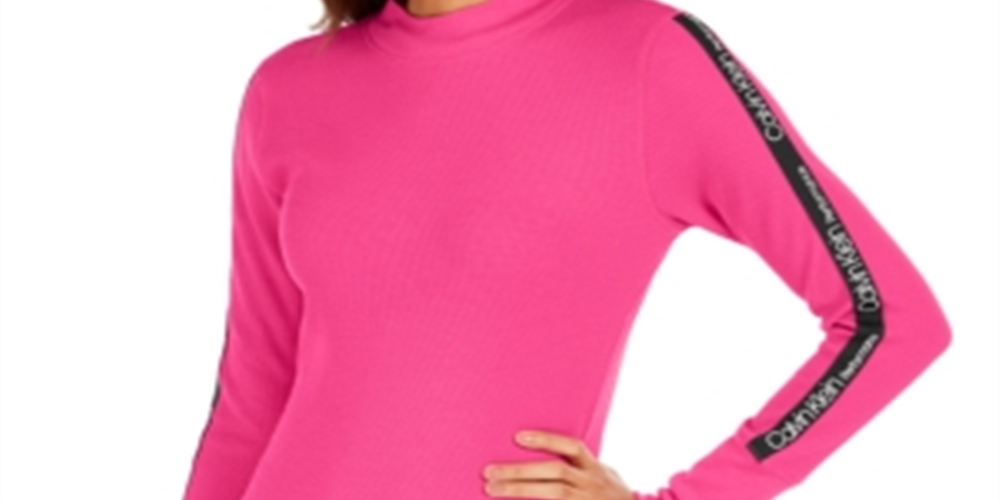 Camiseta Calvin Klein Feminina Performance Logo Listrada Gola Moletom Rosa Tamanho P
