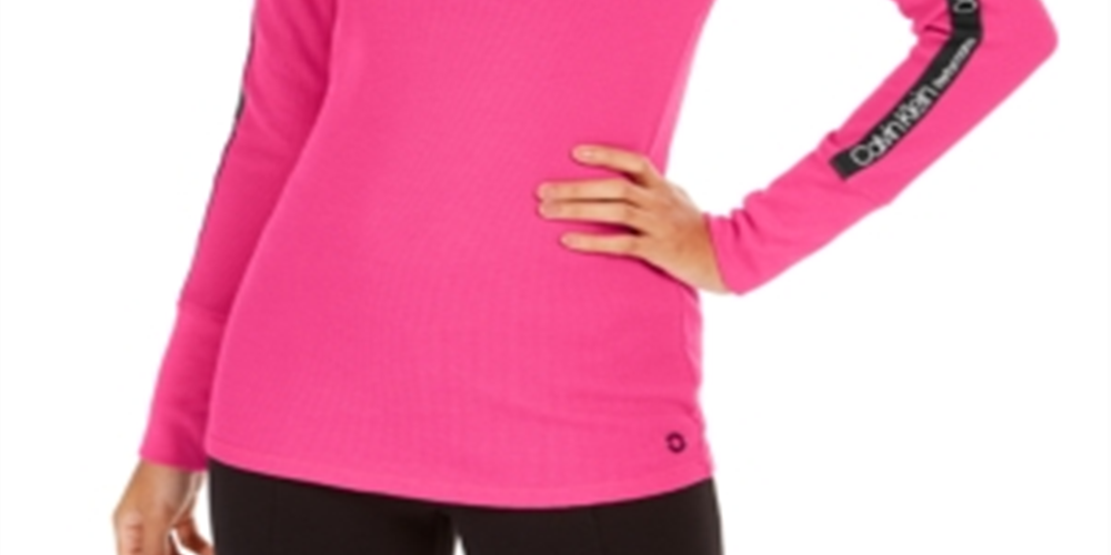 Camiseta Calvin Klein Feminina Performance Logo Listrada Gola Moletom Rosa Tamanho P