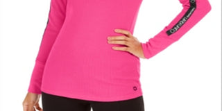 Camiseta Calvin Klein Feminina Performance Logo Listrada Gola Moletom Rosa Tamanho P