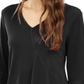 Blusa feminina Alfani com decote em V e acabamento em malha, preta, tamanho grande