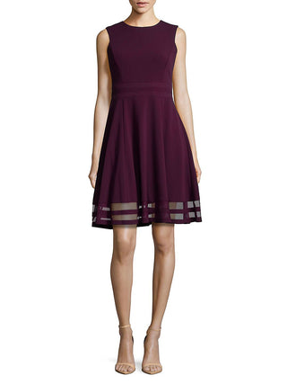 Vestido de festa Calvin Klein feminino sem mangas acima do joelho, estilo flare, roxo, tamanho 10