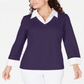 Blusa de algodão com aparência em camadas feminina Karen Scott, roxa, tamanho pequeno P