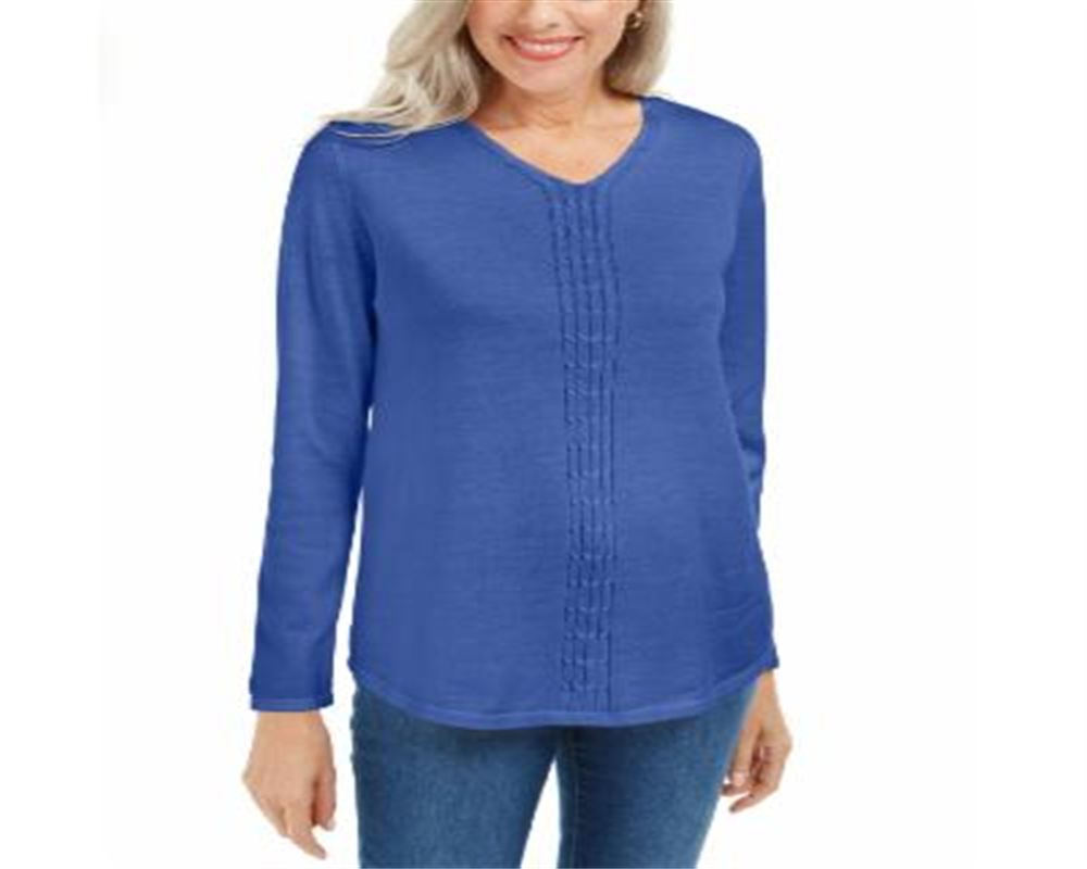 Karen Scott Suéter Feminino de Tricô de Algodão Azul Tamanho XXG