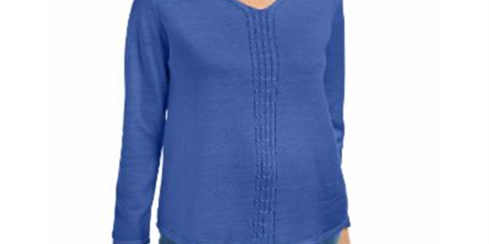 Karen Scott Suéter Feminino de Tricô de Algodão Azul Tamanho XXG
