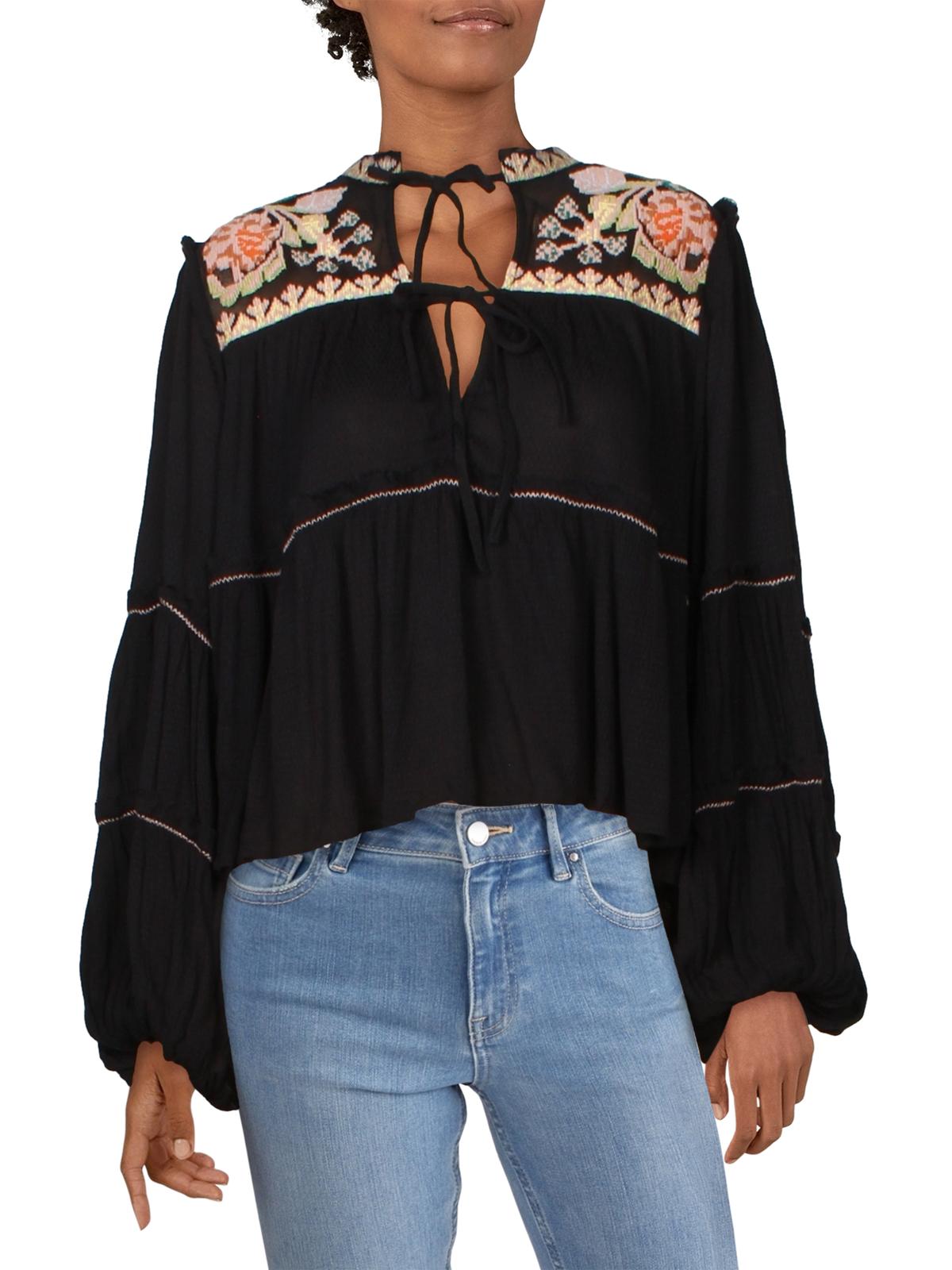 Top feminino Free People Vivid Color, preto, tamanho médio