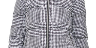 Jaqueta Puffer Calvin Klein Feminina Estampa Pied-de-poule com Acabamento Metálico Cinza Tamanho P