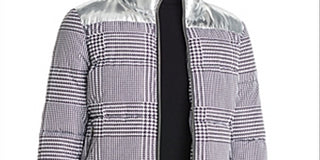 Jaqueta Puffer Calvin Klein Feminina Estampa Pied-de-poule com Acabamento Metálico Cinza Tamanho P