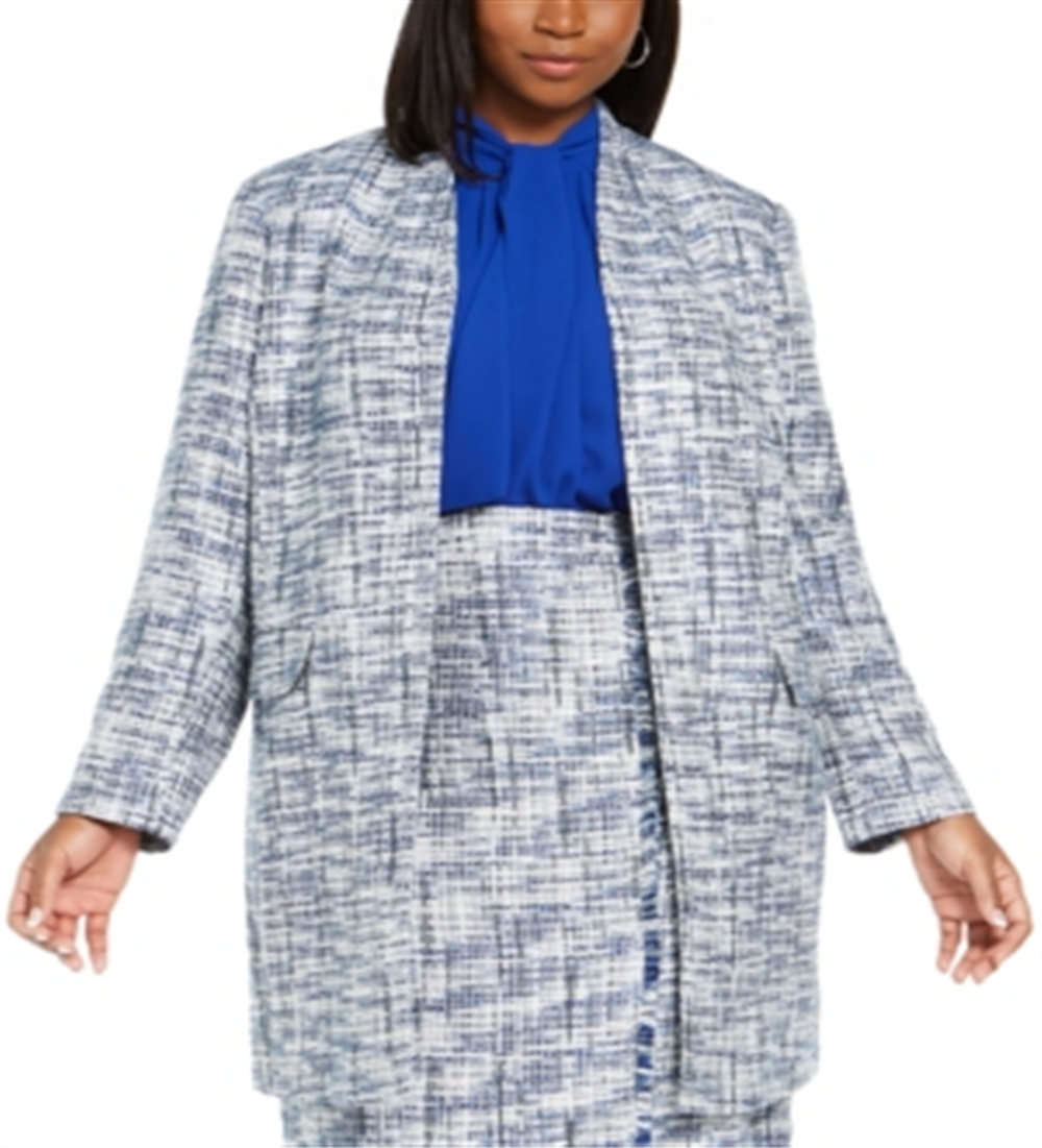 Jaqueta Calvin Klein Feminina Tweed Aberta Frente Topper Azul Tamanho 14W