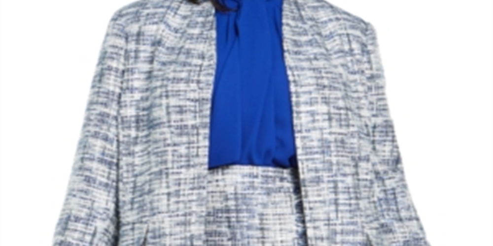 Jaqueta Calvin Klein Feminina Tweed Aberta Frente Topper Azul Tamanho 14W
