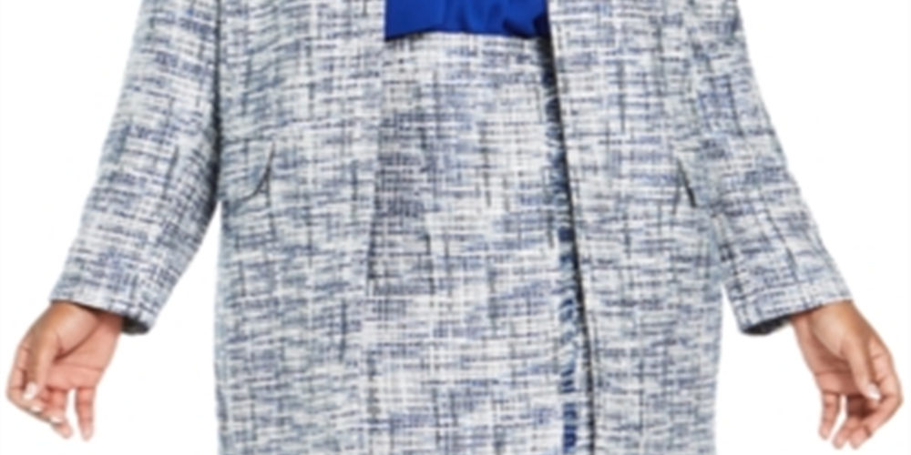 Jaqueta Calvin Klein Feminina Tweed Aberta Frente Topper Azul Tamanho 14W