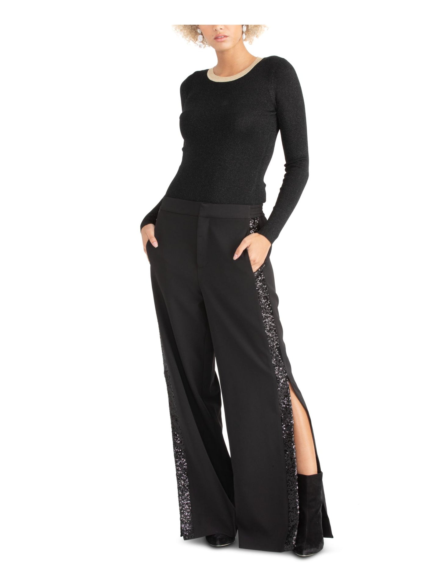 Calça Rachel Roy Rani High Rise Paillettes Feminina Preta Tamanho 14
