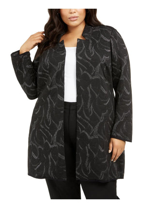 Suéter feminino Alfani Plus Jacquard com gola metálica, preto, tamanho 0X