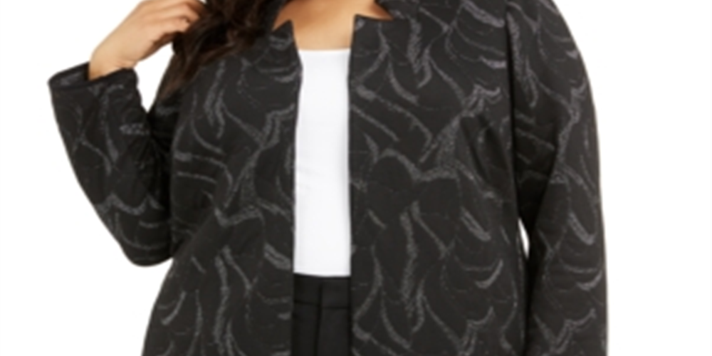 Suéter feminino Alfani Plus Jacquard com gola metálica, preto, tamanho 0X