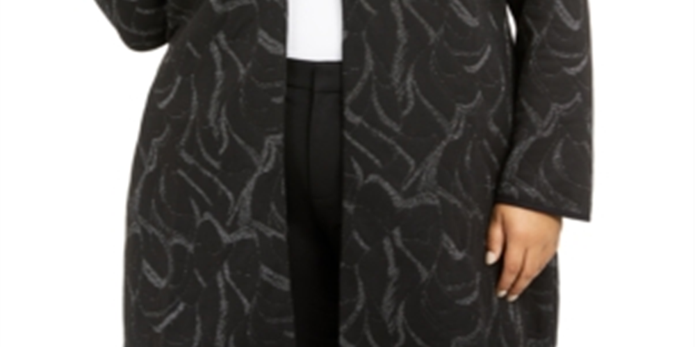 Suéter feminino Alfani Plus Jacquard com gola metálica, preto, tamanho 0X