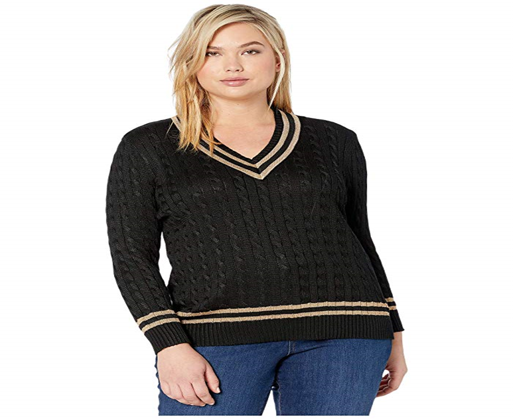 Suéter Ralph Lauren Feminino Plus Metallic Cricket Preto Tamanho 2X