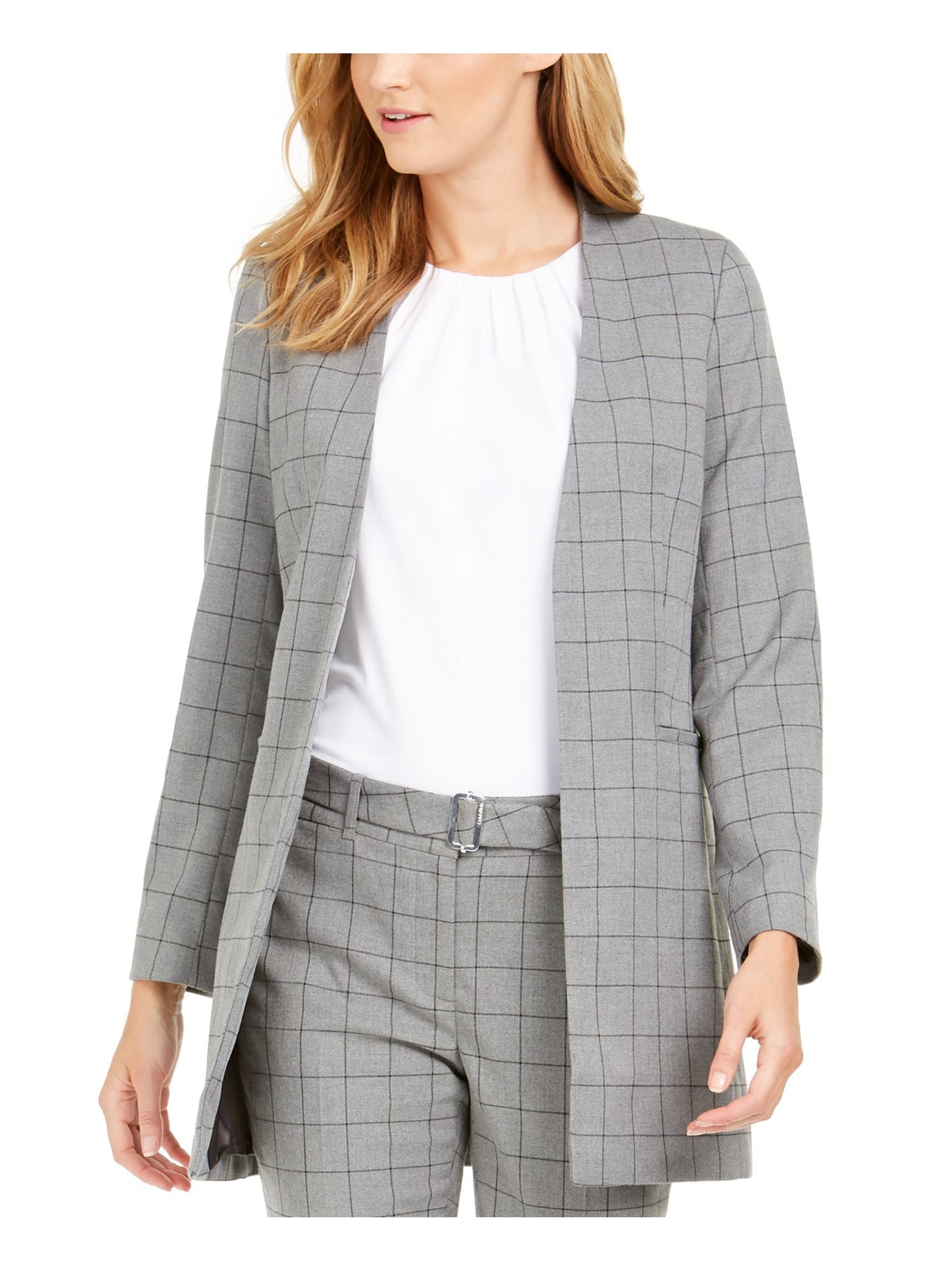 Calvin Klein Blazer Xadrez Feminino para Trabalho Cinza Tamanho 10 Petite