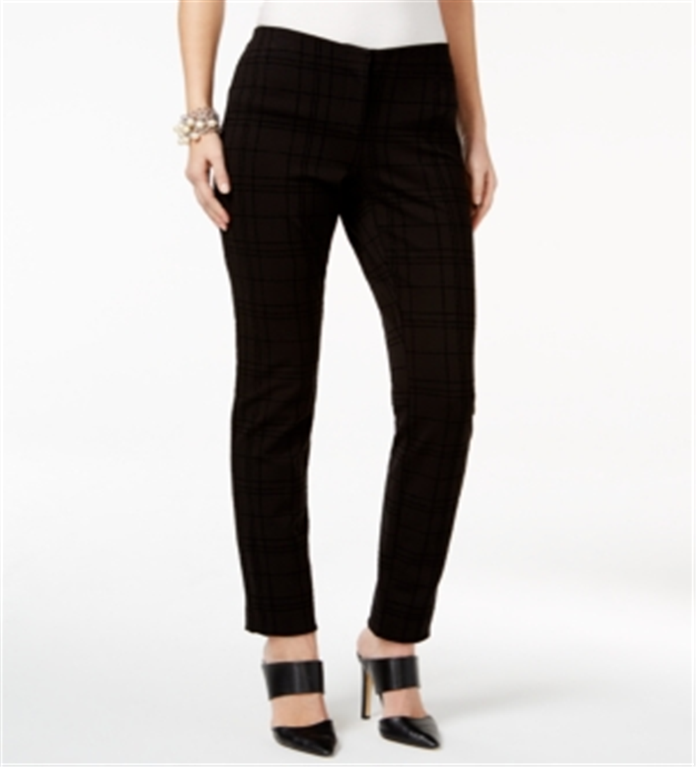 Calça skinny xadrez flocada feminina Alfani, preta, tamanho 14P