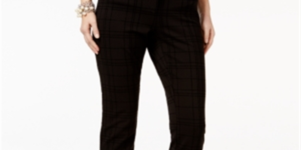 Calça skinny xadrez flocada feminina Alfani, preta, tamanho 14P