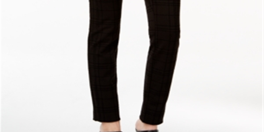 Calça skinny xadrez flocada feminina Alfani, preta, tamanho 14P