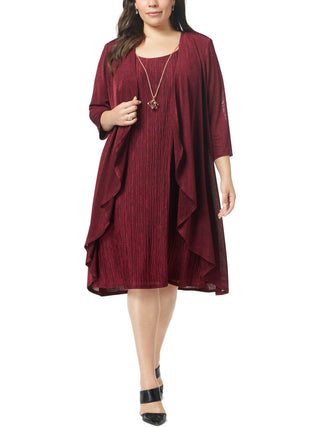 Vestido feminino plus size R&amp;M Richards para ocasiões especiais com jaqueta vermelha, tamanho 14W