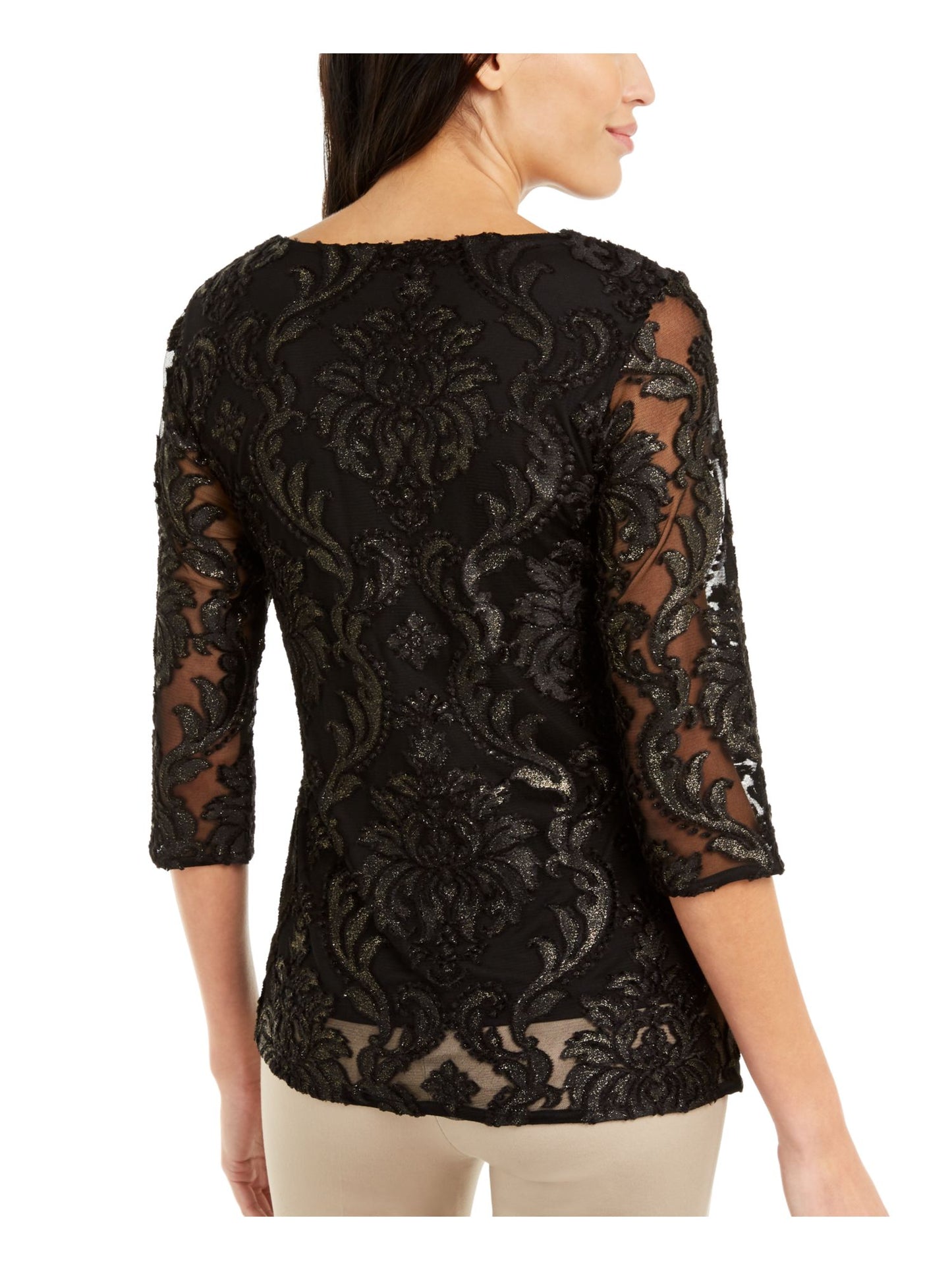 Blusa feminina Alfani com estampa texturizada e gola alta, manga 3/4, preta, tamanho grande