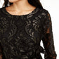 Blusa feminina Alfani com estampa texturizada e gola alta, manga 3/4, preta, tamanho grande