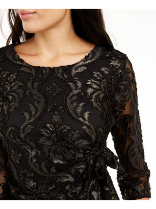 Blusa feminina Alfani com estampa texturizada e gola alta, manga 3/4, preta, tamanho grande