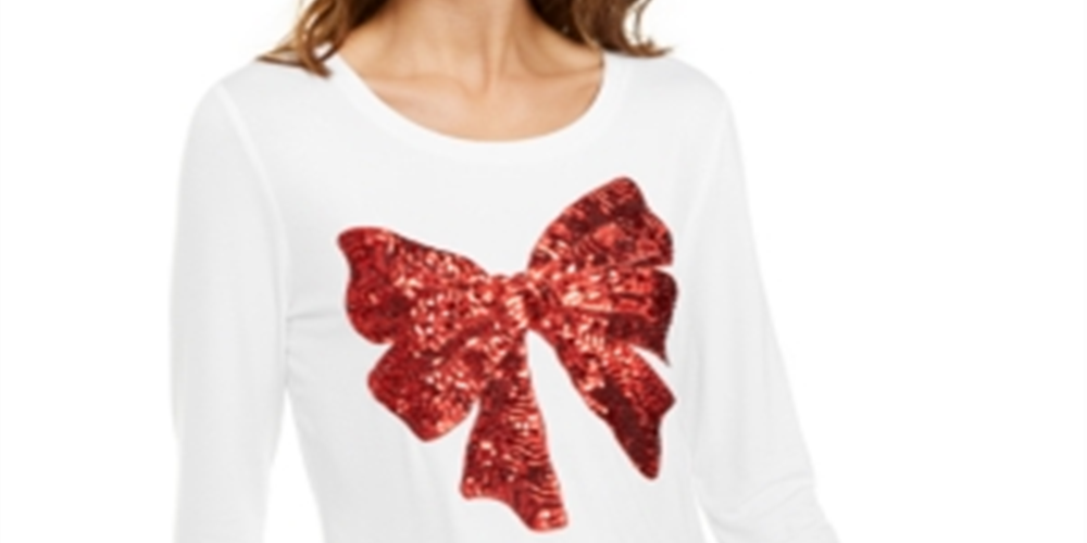 Blusa feminina com lantejoulas e laço, branca, tamanho M, da INC International Concepts