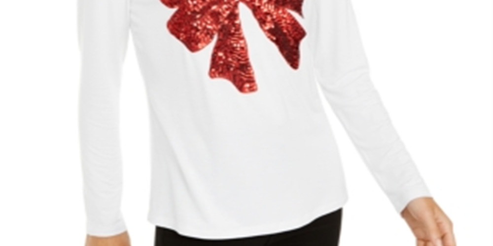 Blusa feminina com lantejoulas e laço, branca, tamanho M, da INC International Concepts